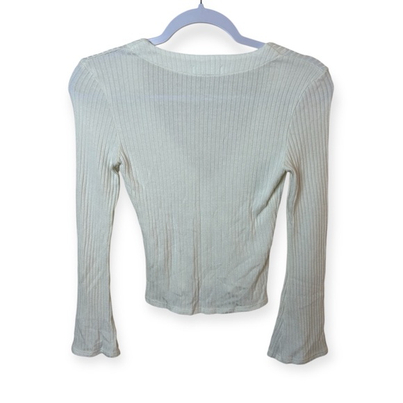 Reformation Geller Cream Ribbed Button-Down Shirt Cardigan - Picture 4 of 7